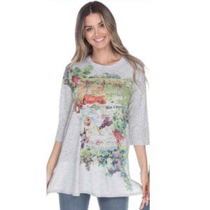 Inoah Winery Graphic Round Neck Jersey Tunic Elbow Sleeves Size L